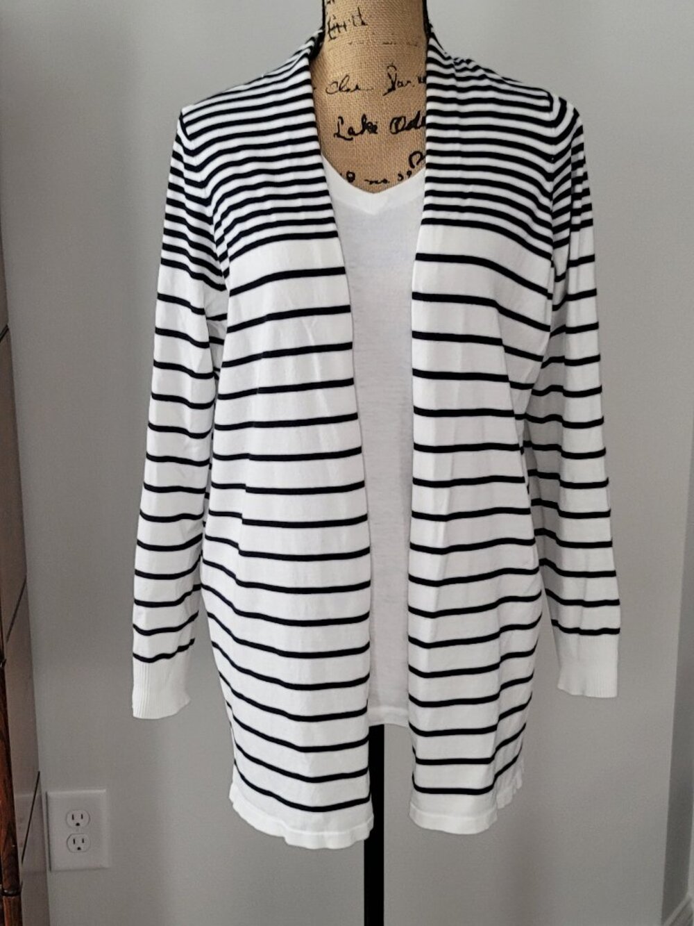 Ladies Cyrus White with Navy Stripe Sweater Large